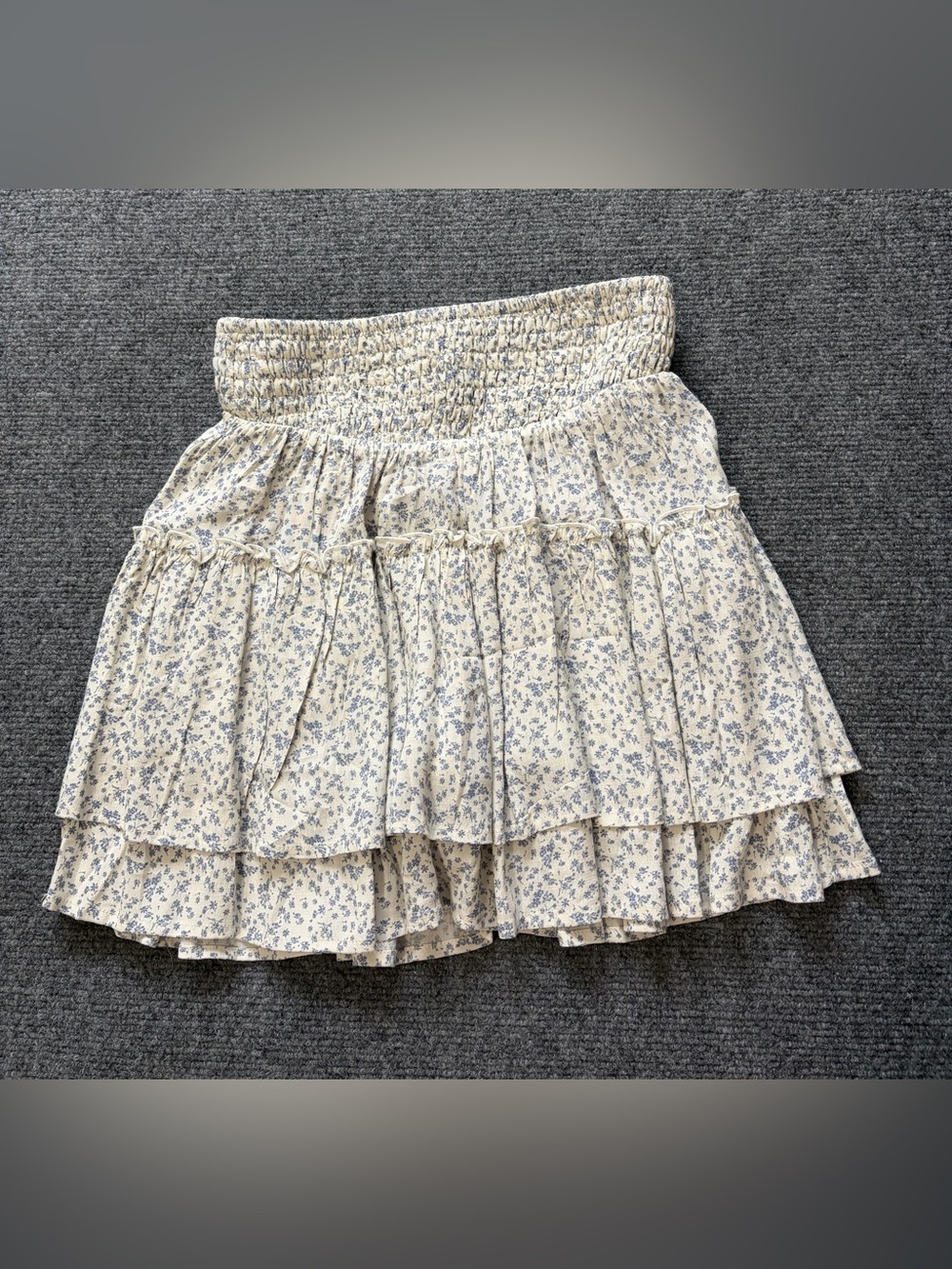 Sienna Sky Women’s M Blue Floral Tiered Mini Skirt Smocked Waist Cottagecore